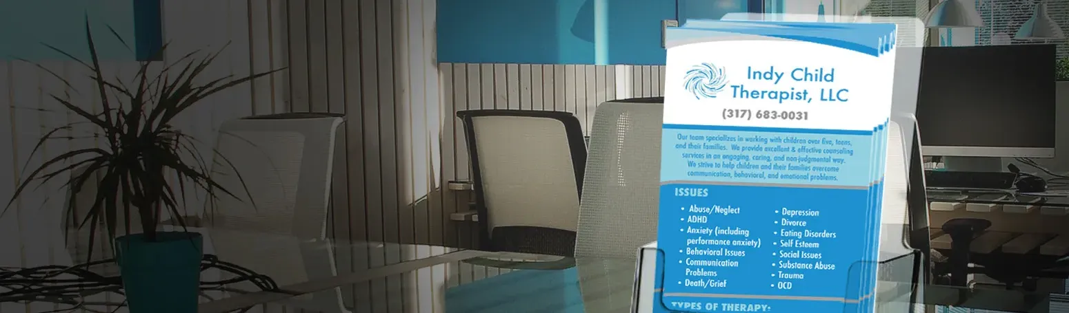 A rack card printed by Commercial Printing Services for a children's therapy practice